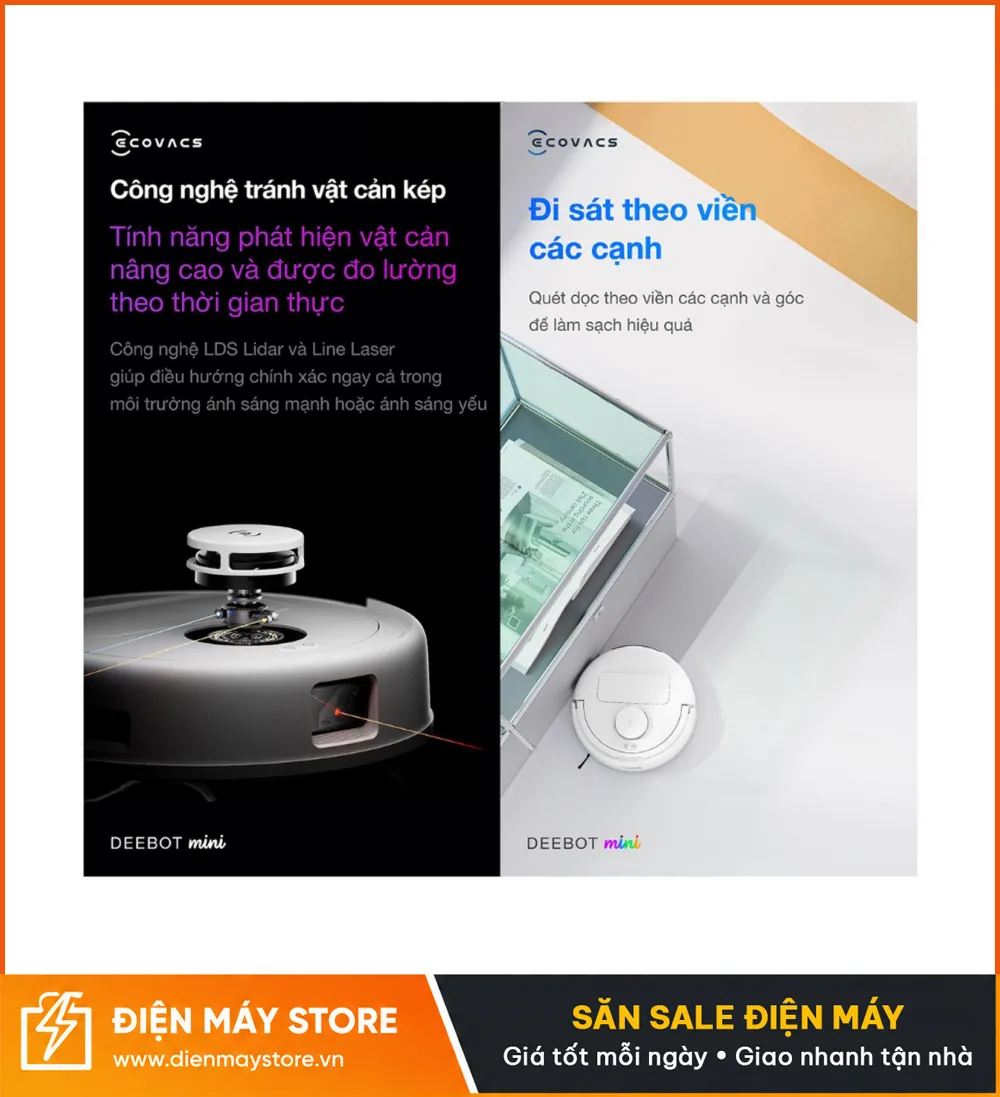 Ecovacs Deebot Mini Robot H&uacute;t Bụi Lau Nh&agrave; Nhỏ Gọn 9000Pa