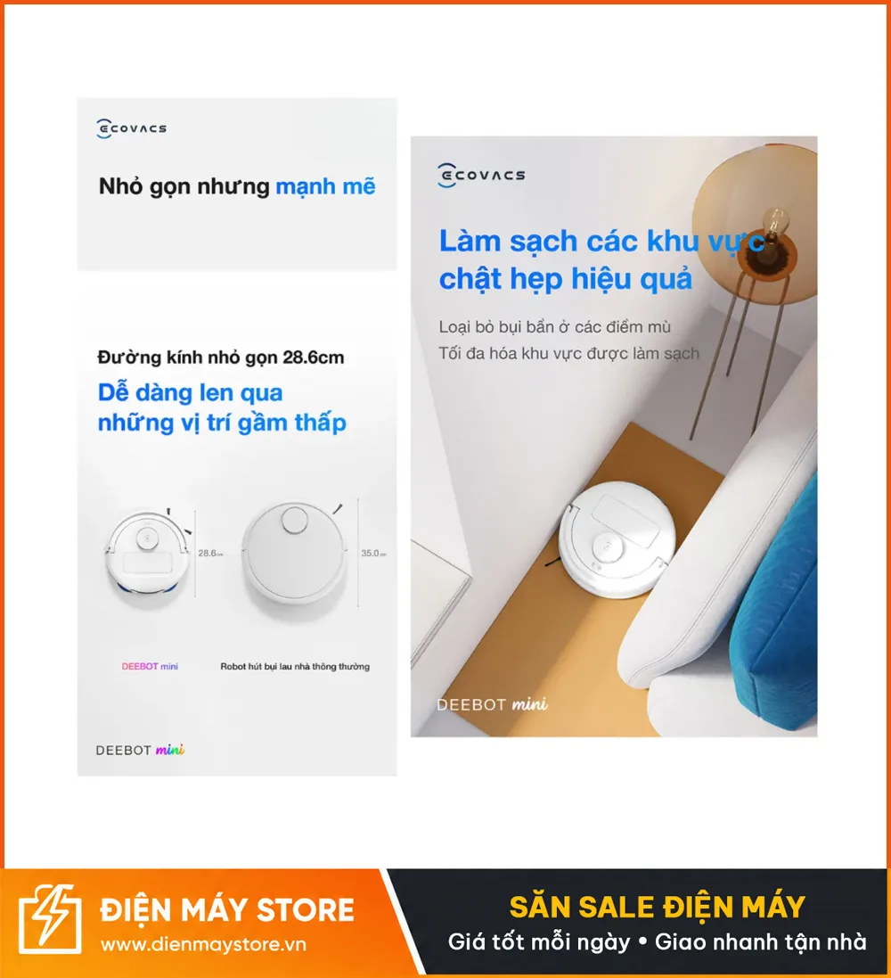 Ecovacs Deebot Mini Robot H&uacute;t Bụi Lau Nh&agrave; Nhỏ Gọn 9000Pa