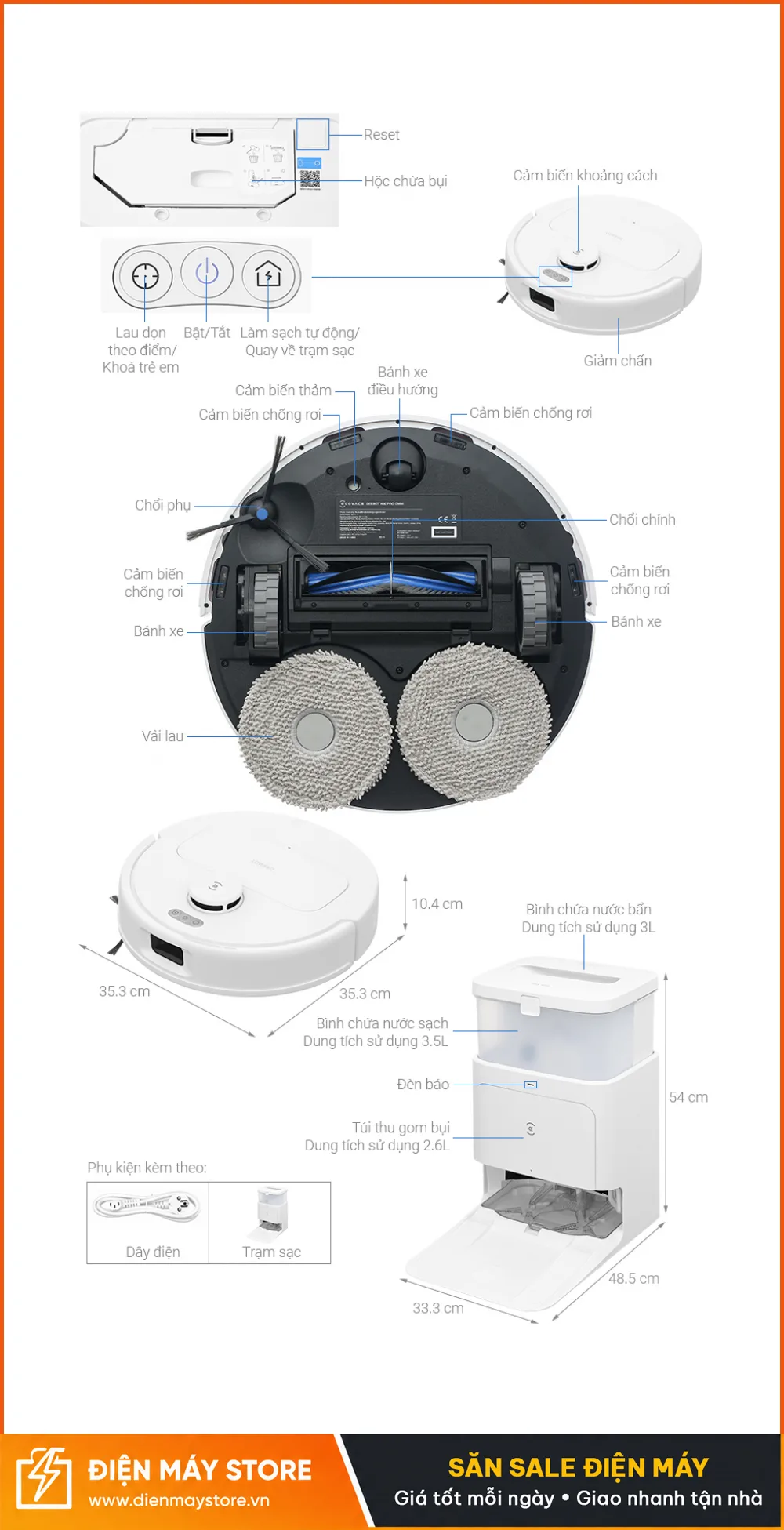 Ecovacs Deebot N30 Pro Omni Robot H&uacute;t Bụi Lau Nh&agrave; 2025