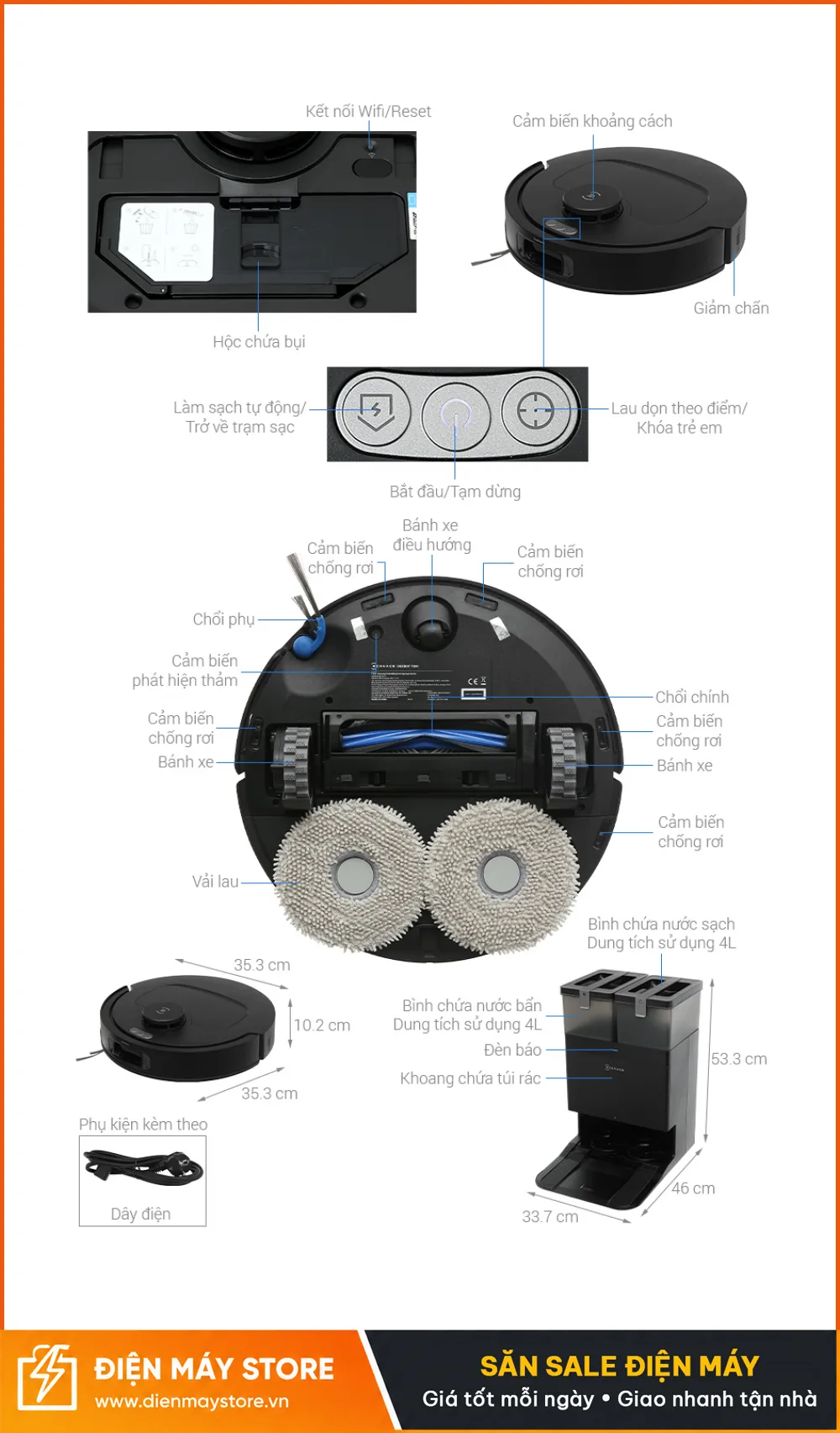 Ecovacs Deebot T30C 2026 Robot H&uacute;t Bụi Lau Nh&agrave; Tự Động