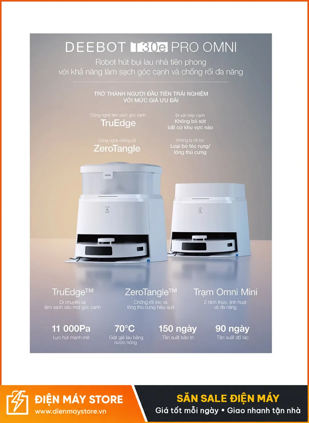 Ecovacs T30E Pro Omni Robot H&uacute;t Bụi Lau Nh&agrave; Tự Động