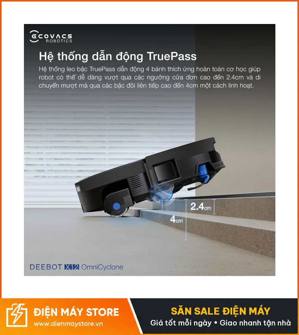 Ecovacs X12 OmniCyclone Robot H&uacute;t Bụi Th&ocirc;ng Minh 2 Trong 1