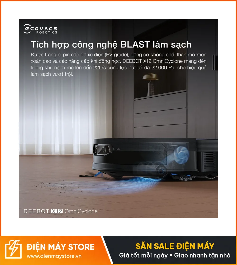 Ecovacs X12 OmniCyclone Robot H&uacute;t Bụi Th&ocirc;ng Minh 2 Trong 1