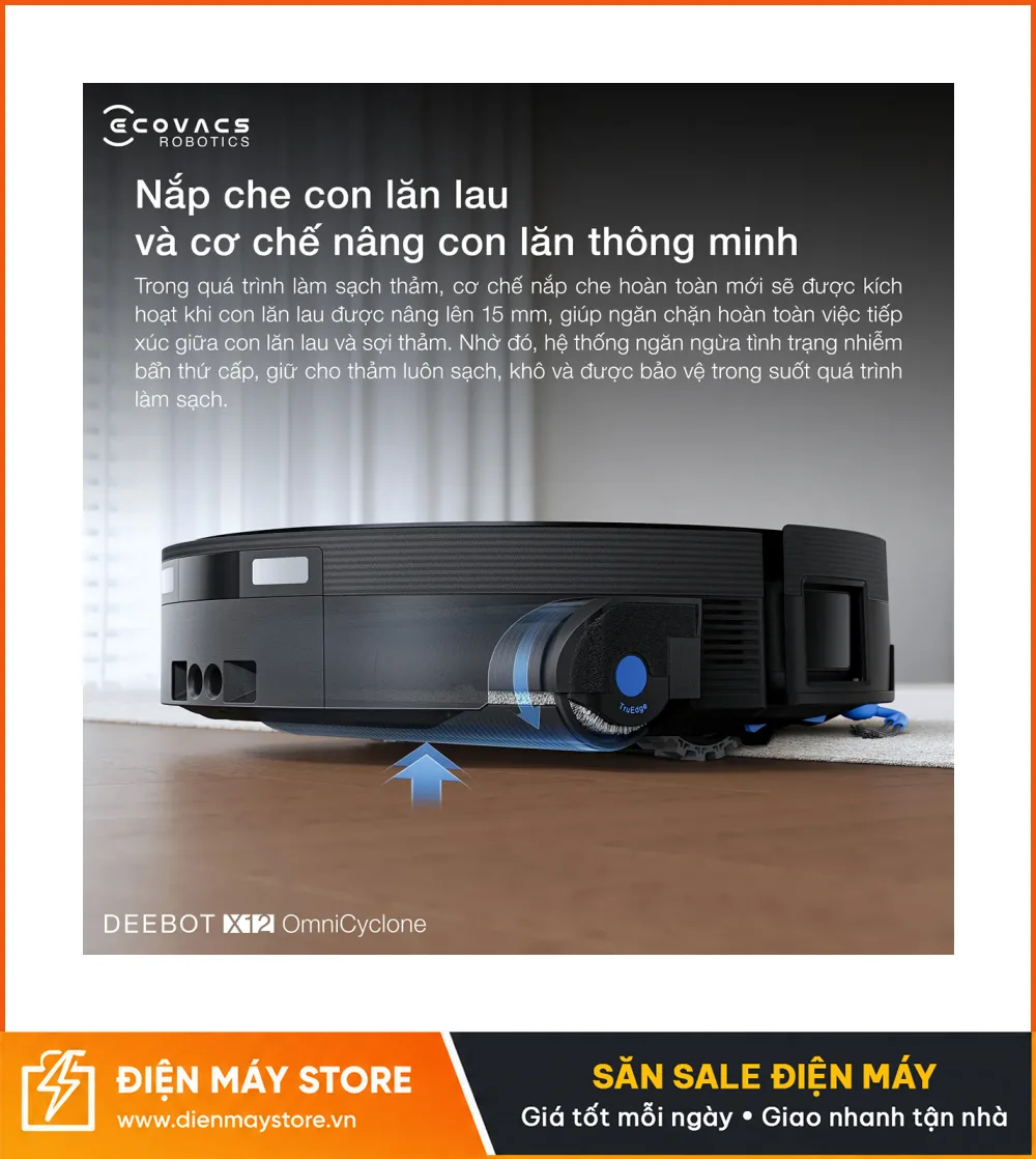 Ecovacs X12 OmniCyclone Robot H&uacute;t Bụi Th&ocirc;ng Minh 2 Trong 1