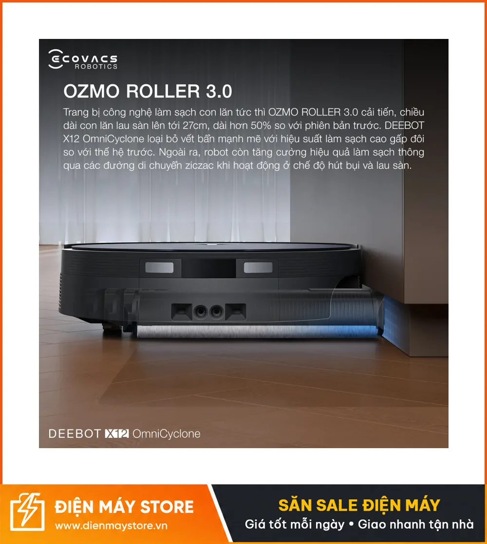 Ecovacs X12 OmniCyclone Robot H&uacute;t Bụi Th&ocirc;ng Minh 2 Trong 1