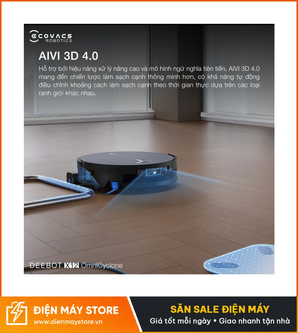Ecovacs X12 OmniCyclone Robot H&uacute;t Bụi Th&ocirc;ng Minh 2 Trong 1