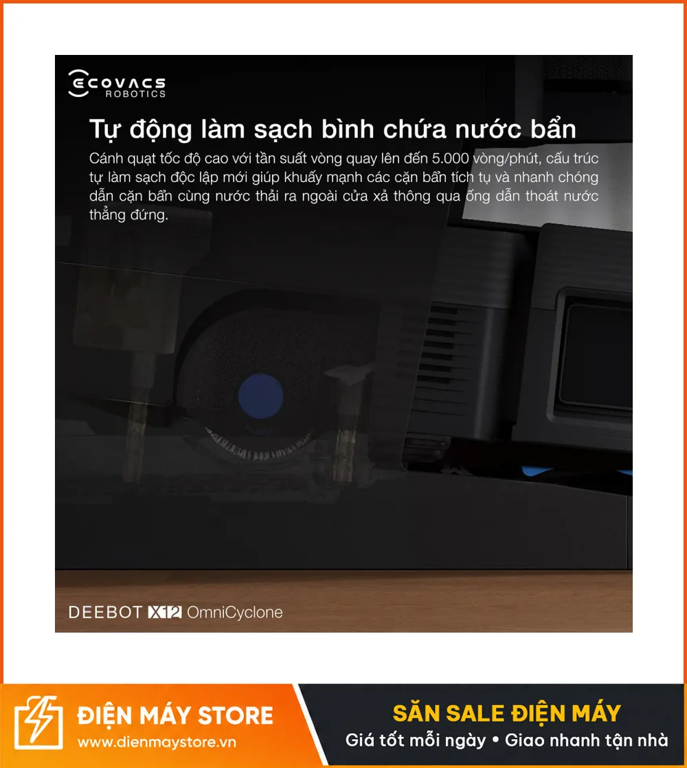 Ecovacs X12 OmniCyclone Robot H&uacute;t Bụi Th&ocirc;ng Minh 2 Trong 1