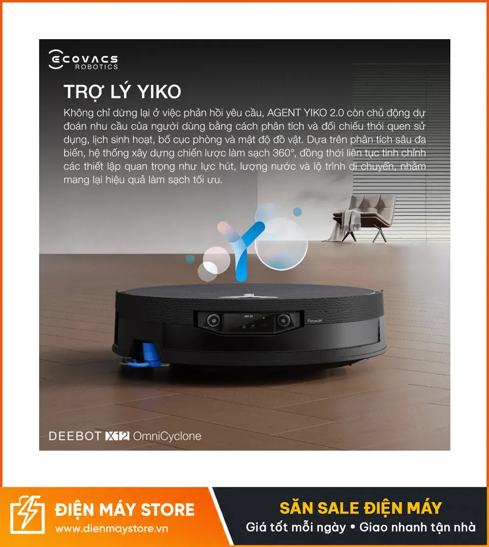 Ecovacs X12 OmniCyclone Robot H&uacute;t Bụi Th&ocirc;ng Minh 2 Trong 1