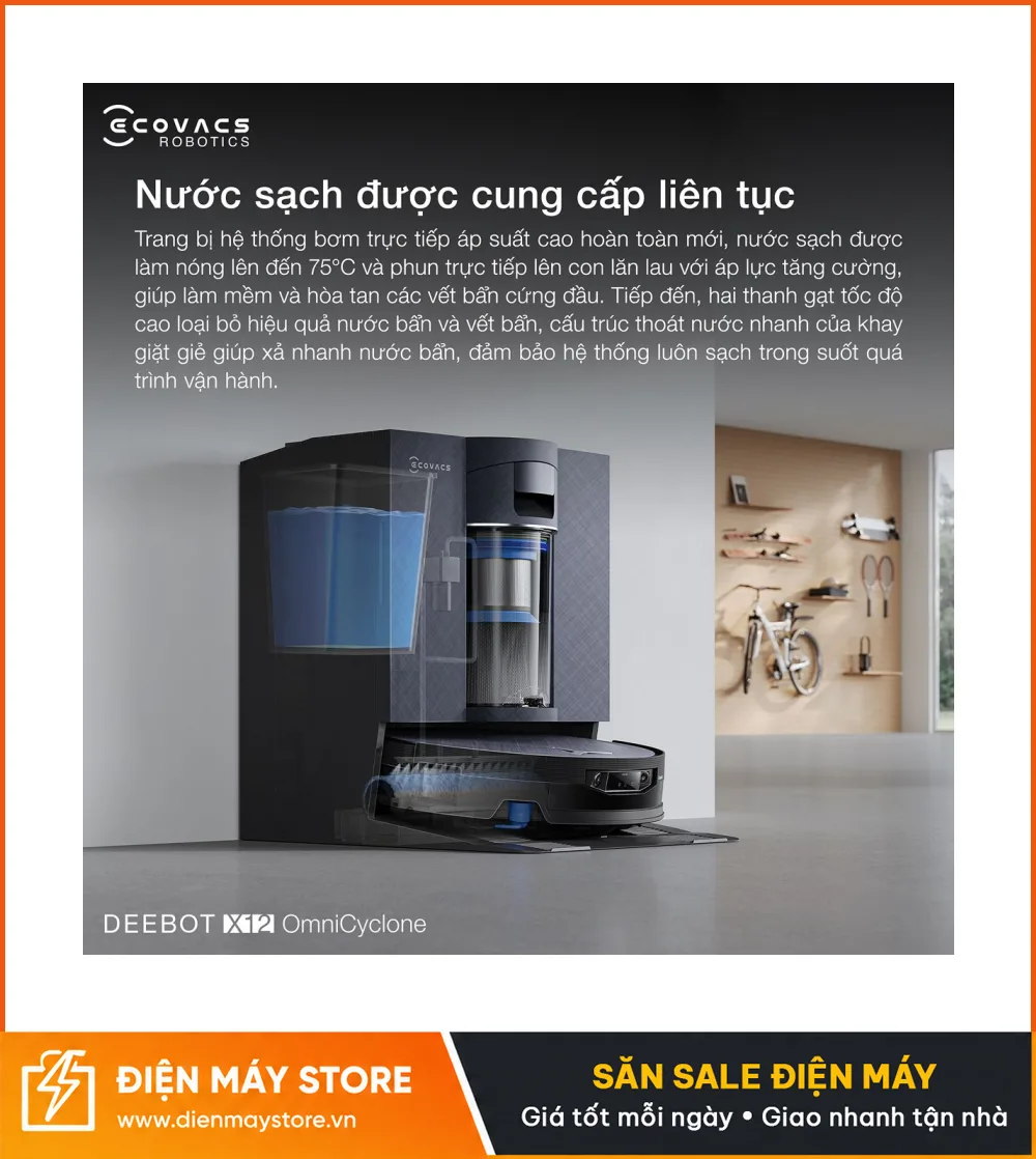 Ecovacs X12 OmniCyclone Robot H&uacute;t Bụi Th&ocirc;ng Minh 2 Trong 1
