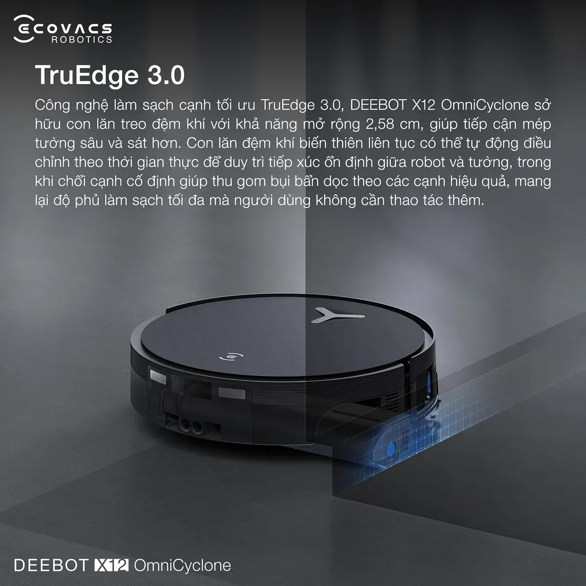 Ecovacs Deebot X12 OmniCyclone - Robot h&uacute;t bụi lau nh&agrave; th&ocirc;ng minh 2 trong 1