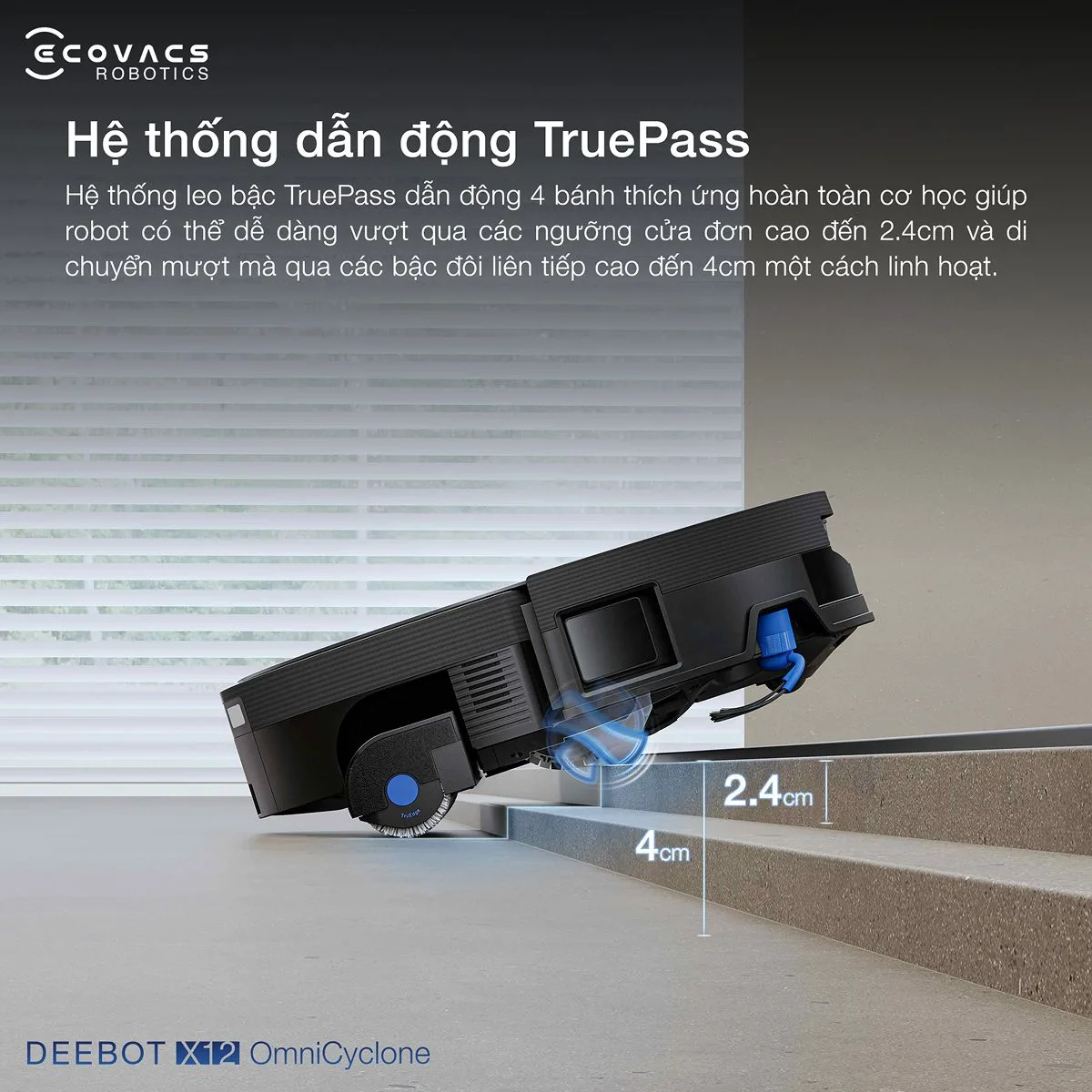 Ecovacs Deebot X12 OmniCyclone - Robot h&uacute;t bụi lau nh&agrave; th&ocirc;ng minh 2 trong 1
