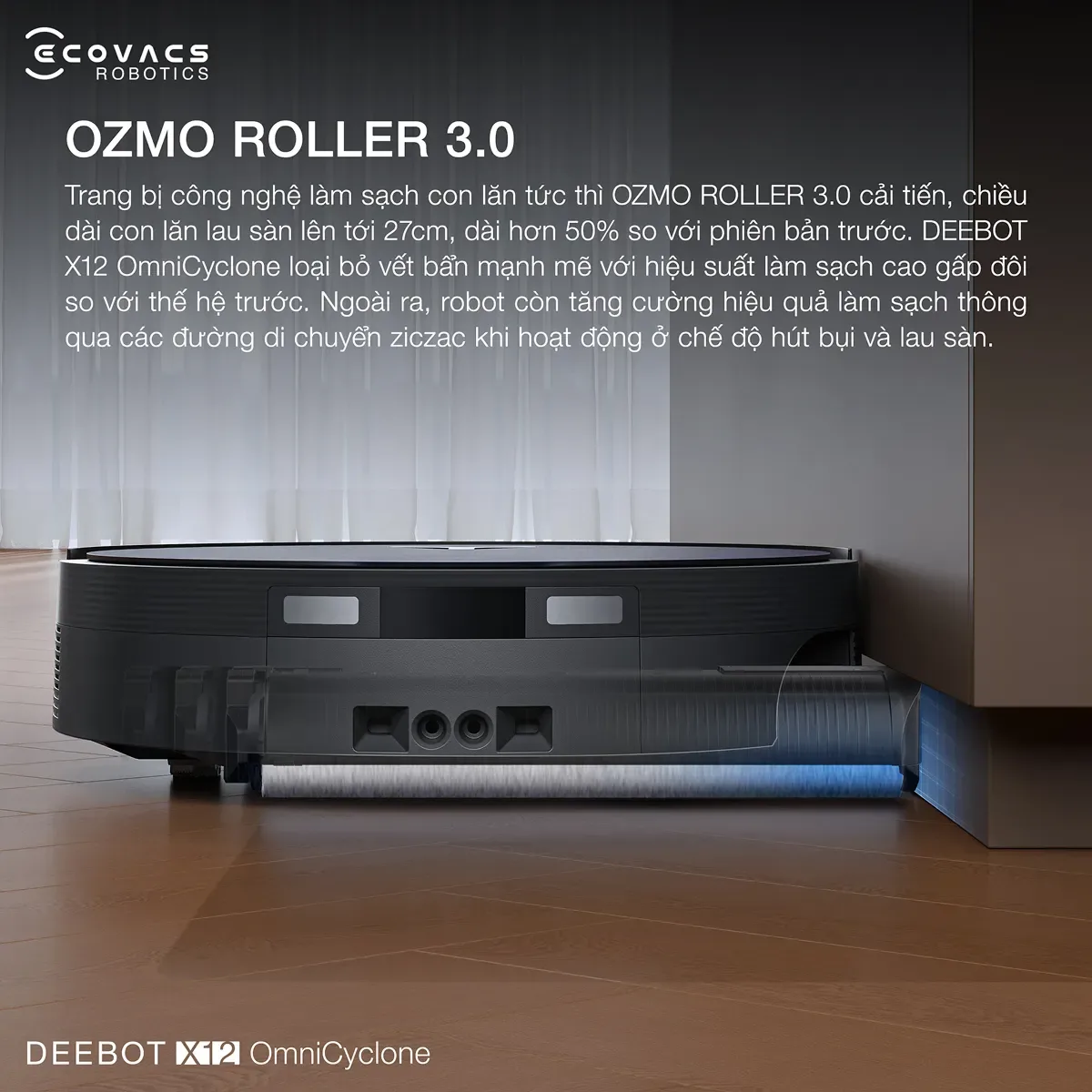 Ecovacs Deebot X12 OmniCyclone - Robot h&uacute;t bụi lau nh&agrave; th&ocirc;ng minh 2 trong 1