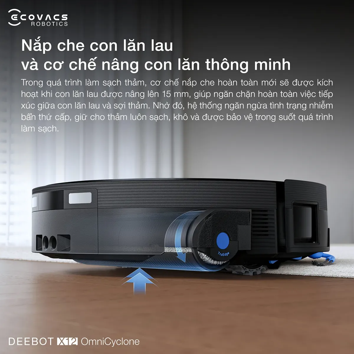 Ecovacs Deebot X12 OmniCyclone - Robot h&uacute;t bụi lau nh&agrave; th&ocirc;ng minh 2 trong 1