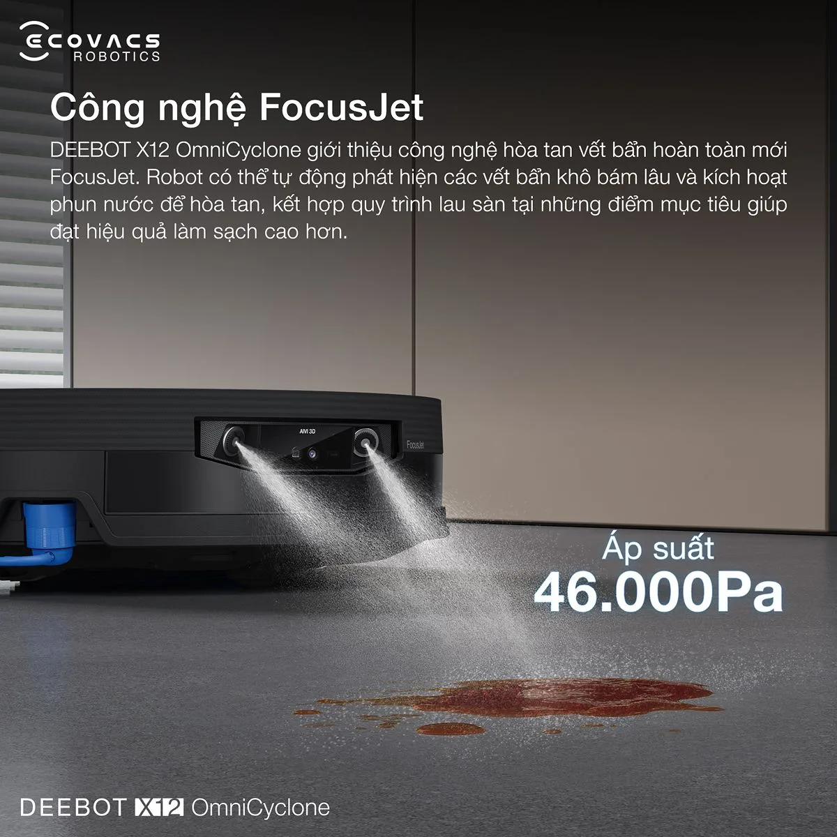 Ecovacs Deebot X12 OmniCyclone - Robot h&uacute;t bụi lau nh&agrave; th&ocirc;ng minh 2 trong 1