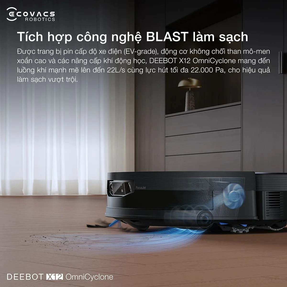 Ecovacs Deebot X12 OmniCyclone - Robot h&uacute;t bụi lau nh&agrave; th&ocirc;ng minh 2 trong 1