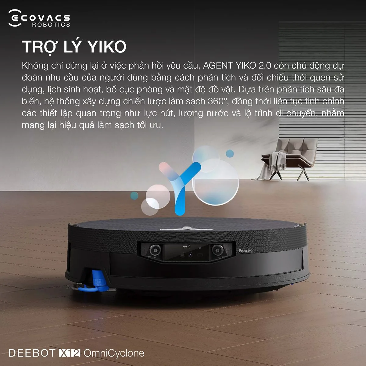Ecovacs Deebot X12 OmniCyclone - Robot h&uacute;t bụi lau nh&agrave; th&ocirc;ng minh 2 trong 1